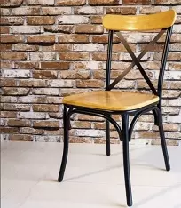 Ghế chữ X mặt gỗ, ghế nhà hàng chân sắt mặt ngồi gỗ